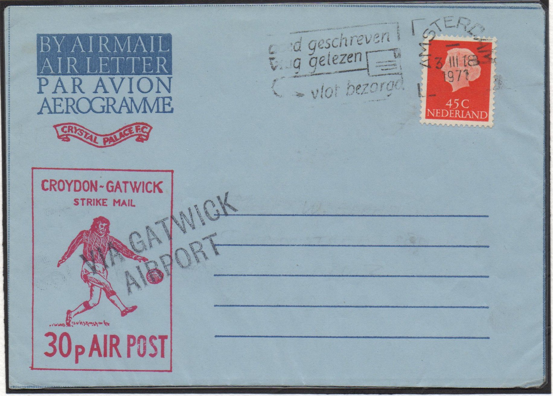 1971 Croydon Gatwick Strike Post stamps Postal Stationery Crystal Palace Footballer